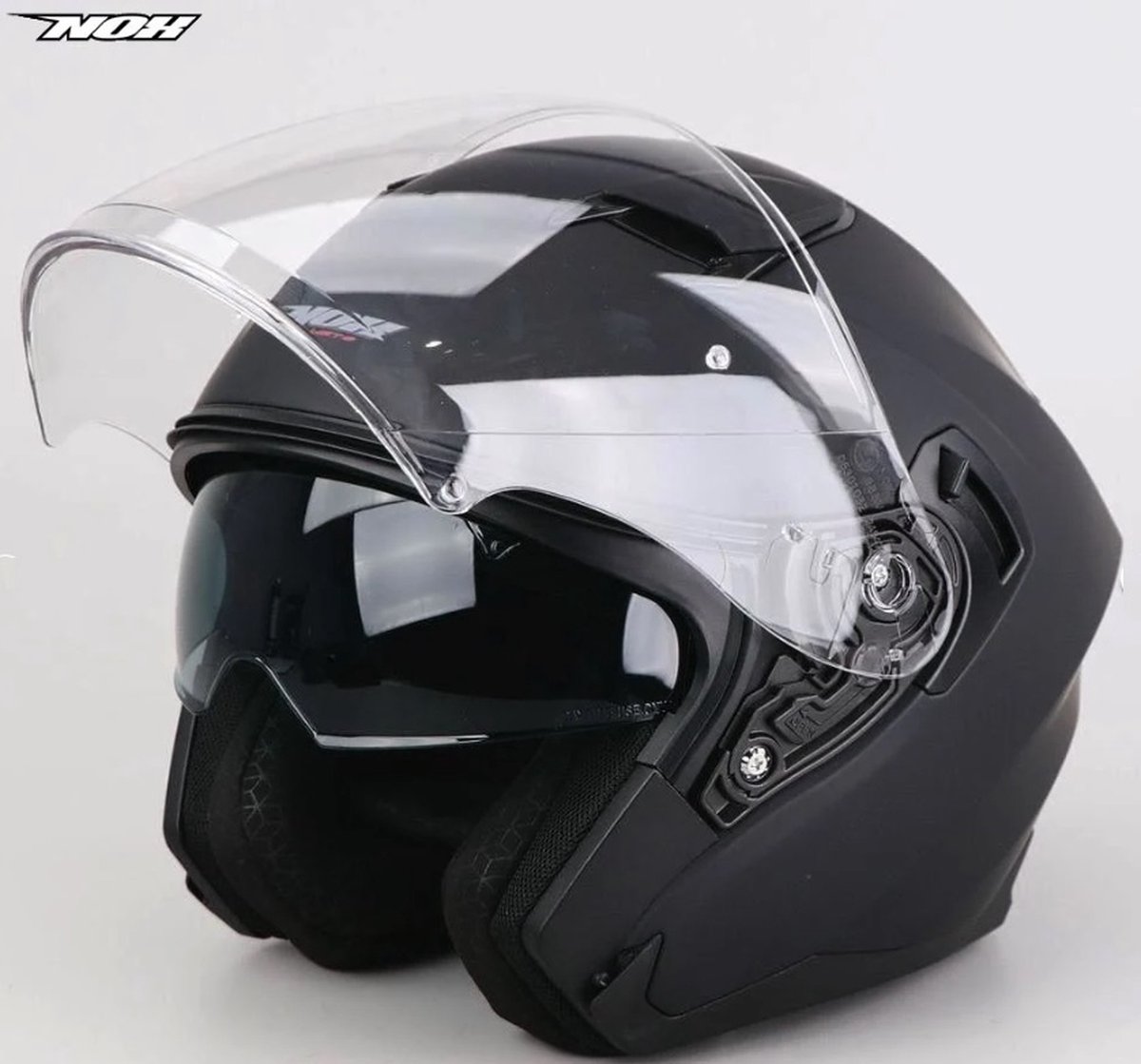 Nox N130 jethelm met ingebouwd getint zonnevizier en lang helder vizier - Matzwart - Maat XL - ECE 22 06