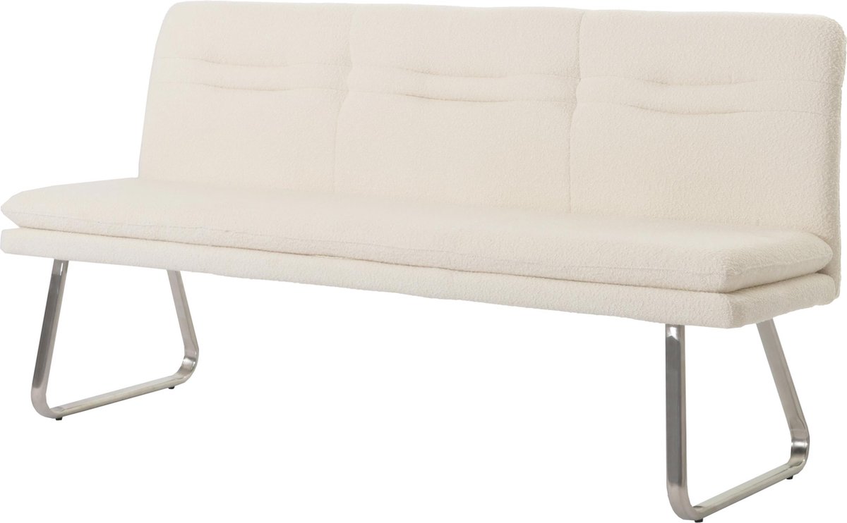 Bank MCW-H70, eetkamerbank gestoffeerde bank, rugleuning stof/textiel bouclé geborsteld roestvrij staal 180cm ~ crème