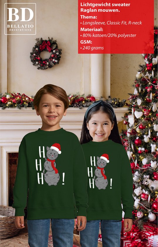 Bellatio Decorations Pull/pull de Noël pour garçons/filles - HoHoHo - gris - bonhomme de neige kitty 152/164