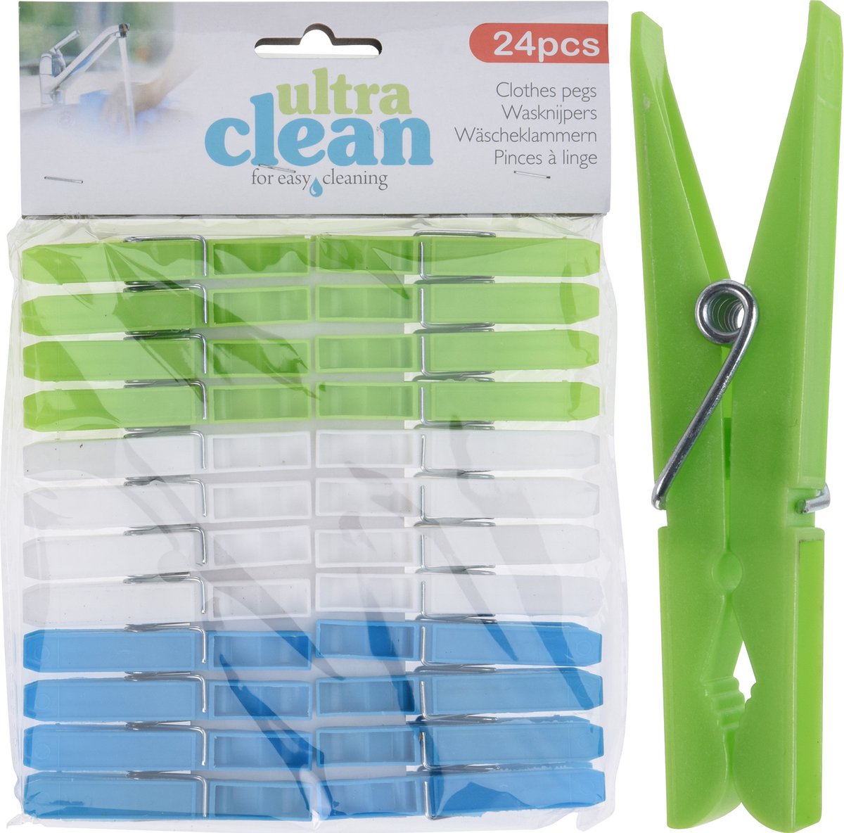 Goedkoopste 24x Wasknijpers groen/blauw/wit van kunststof 7 cm - Huishouding - De was doen - Was ophangen - Wasknijpers/wasgoedknijpers/knijpers kunststof