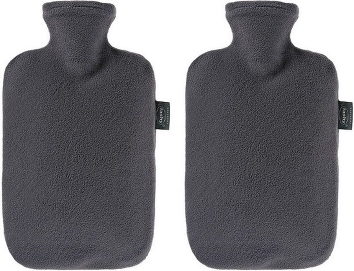 Goedkoopste 2x Kruiken met fleece hoes antraciet - warmwaterkruik