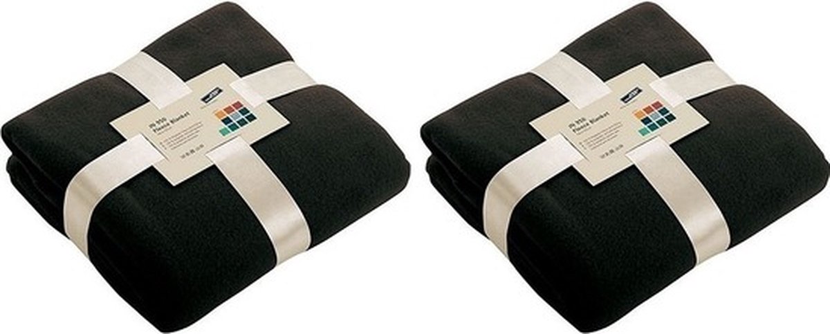 James & Nicholson 2x Fleece dekens/plaids zwart 130 x 170 cm - Woondeken - Fleecedekens