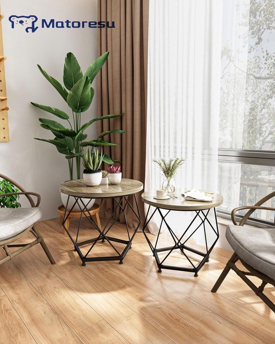 LIANTRAL Salontafel, rond, set van 2, bijzettafel met 2 planken, kleine ronde tafel, woonkamertafel, nachtkastje, telefoontafel voor woonkamer, slaapkamer, van MDF en metaal, zwart
