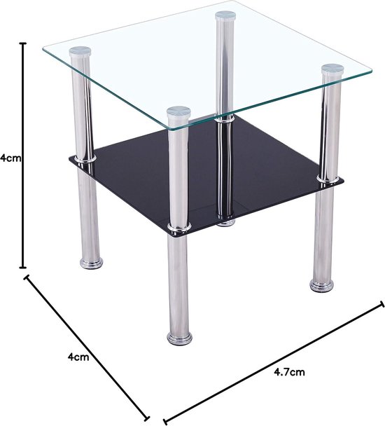 LIFEZEAL Bijzettafel van gebogen gehard glas, kleine tafel, salontafel, moderne salontafel voor woonkamer, max. 30 kg, 45 x 45 x 41 cm, transparant