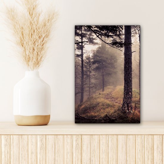 Tableau sur toile Brume - Décoration d'automne - Nature - Forêt - 20x30 cm - Décoration murale