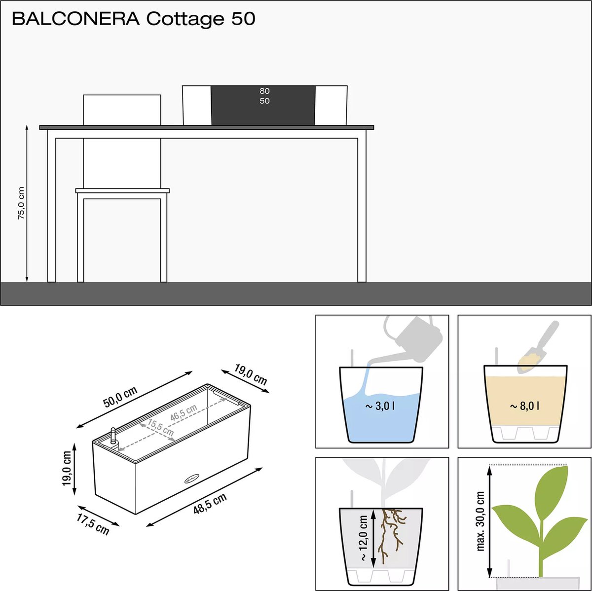 Lechuza Balconera Cottage 50 - Planter - with removable inner pot