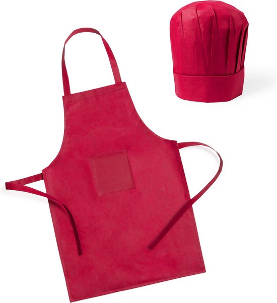 Kookschort met koksmuts - rood - voor kinderen - verstelbaar - koksset - Keukenschort/kookschort