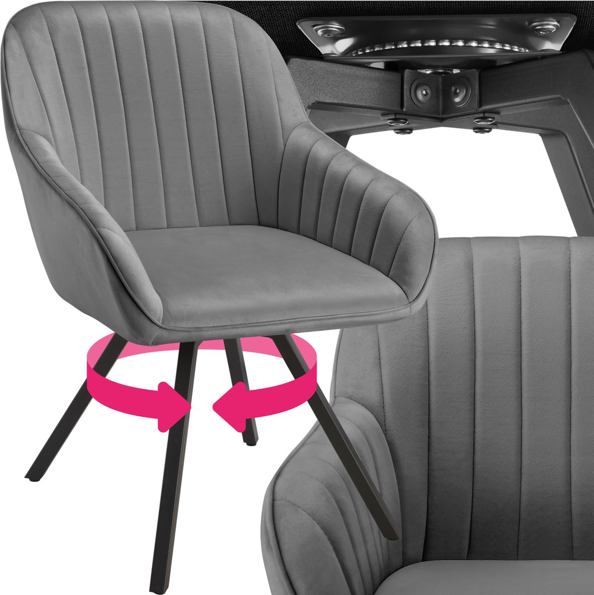 Tectake® Eetkamerstoel Marilyn Fluweellook, Zwarte Stoelpotenper Stuk 2 452462