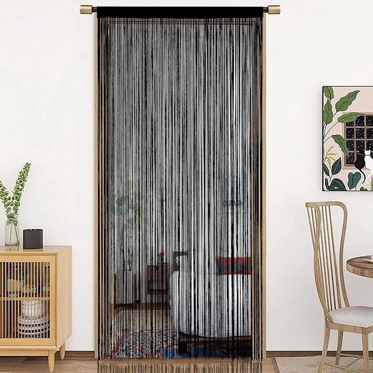Vliegengordijn Venster Decoratie - Kamer Verdeler - Enkel Gordijn - 90x200cm - Zwart
