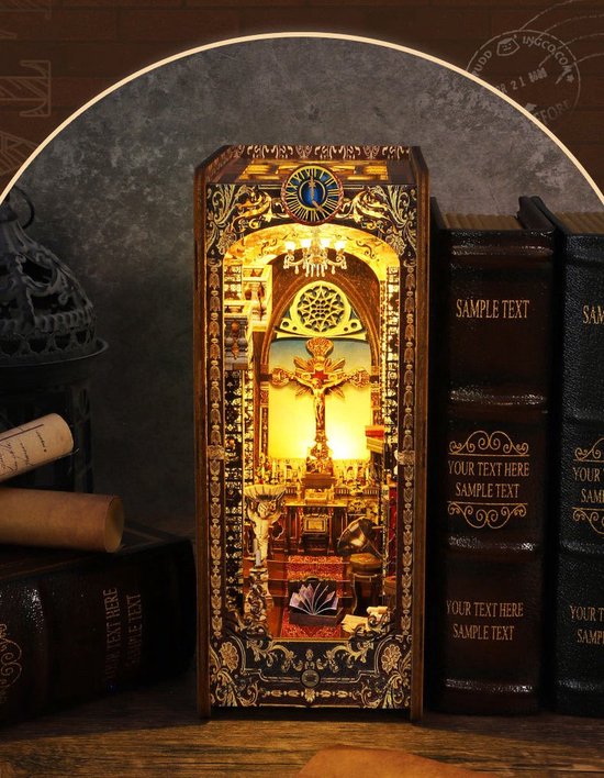 Book Nook église Miniature – Kit 3D En Bois Avec Lumière LED, Défi Créatif Pour Adultes !