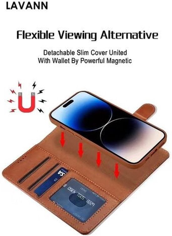 Lavann Étui pliable 2 en 1 – Avec porte-cartes – Convient pour le chargement sans fil – Convient pour iPhone 16 Plus – Violet