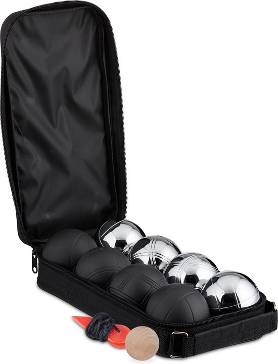 Relaxdays jeu de boules set - 6 ballen - kunststof - petanque spel voor