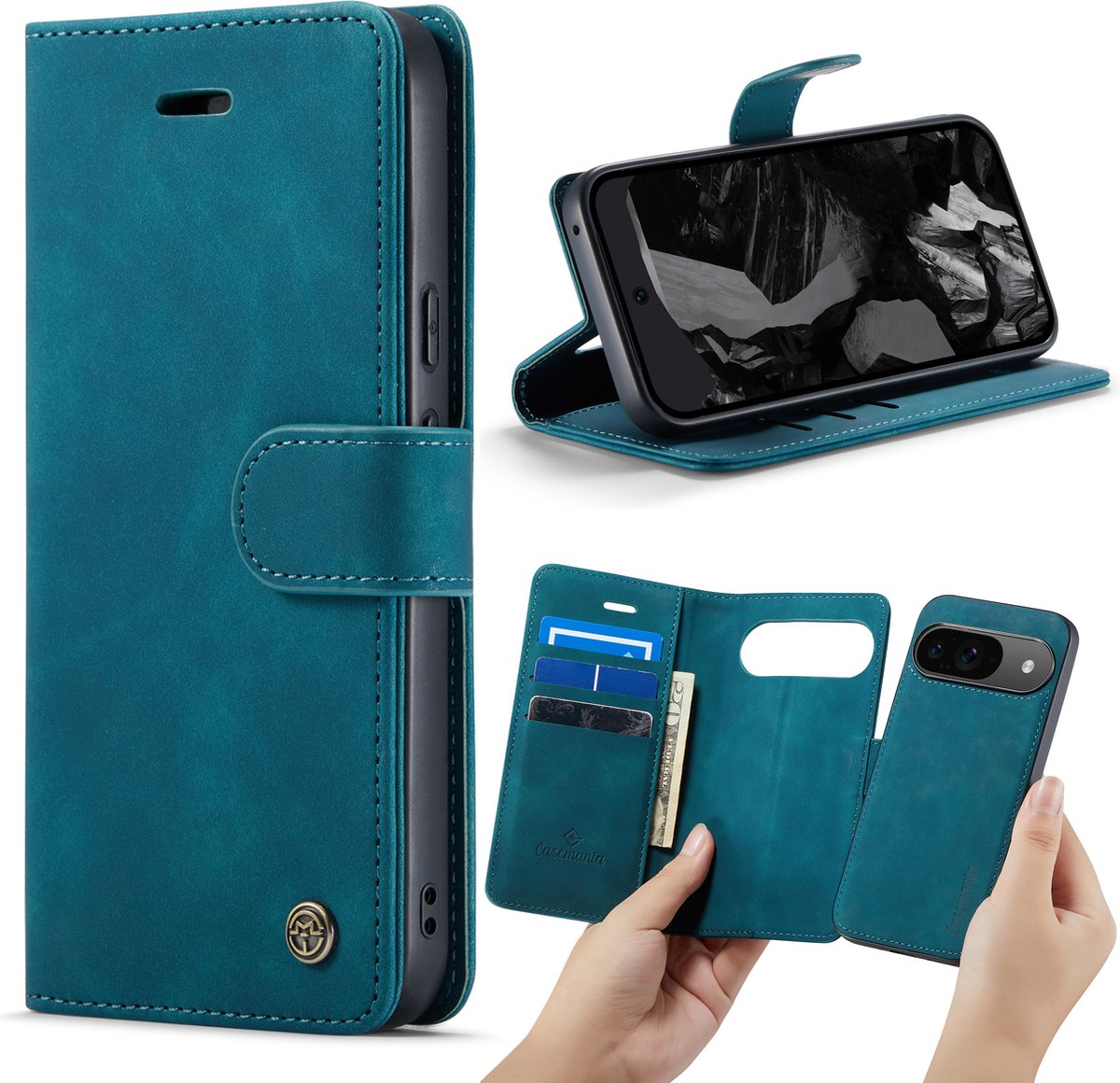 Casemania Hoesje Geschikt voor Google Pixel 9 - Emerald Green - 2 in 1 Magnetic Book Case