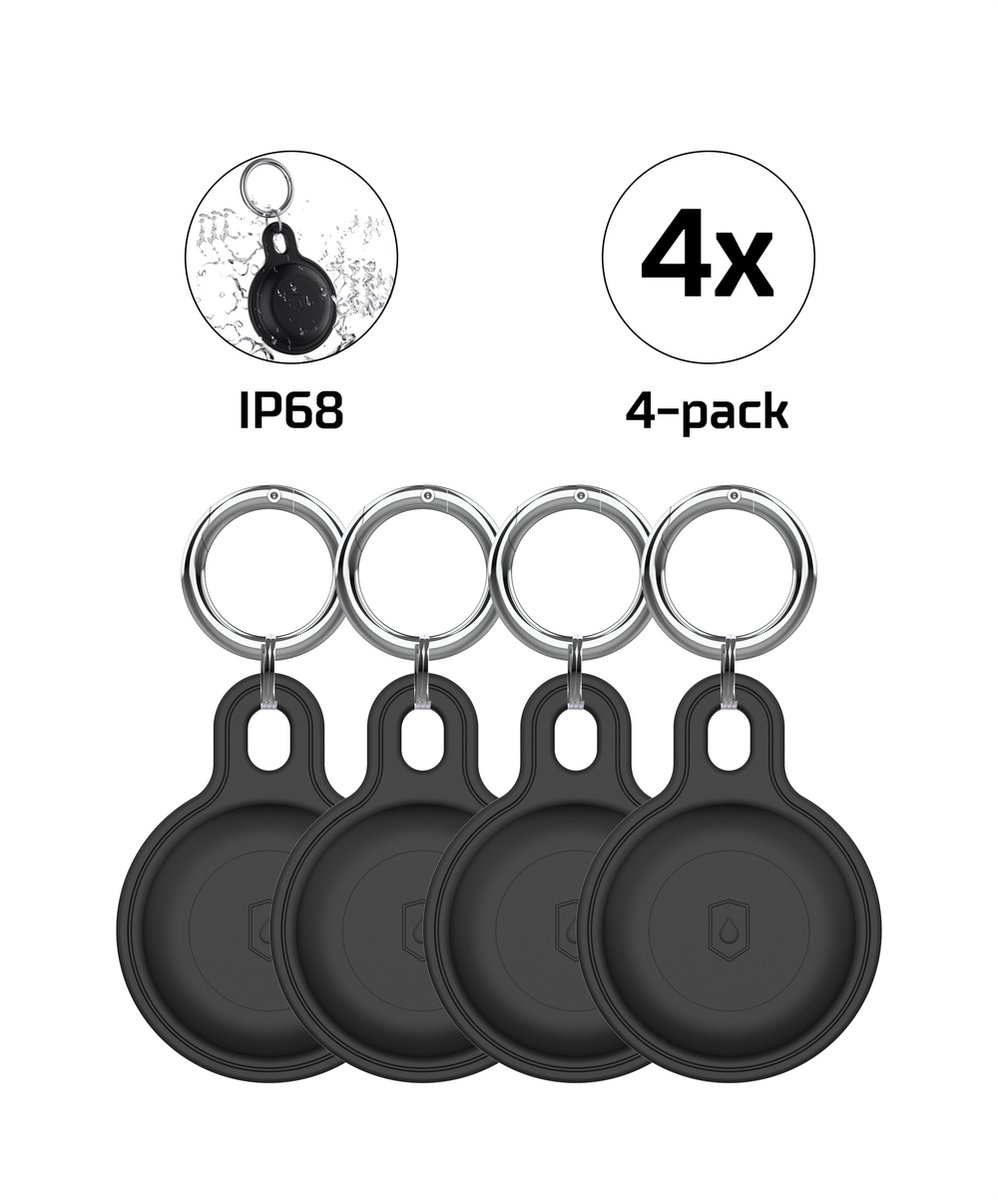 Tectier AirTag Sleutelhanger Siliconen Waterdicht IP68 4 Stuks - Zwart