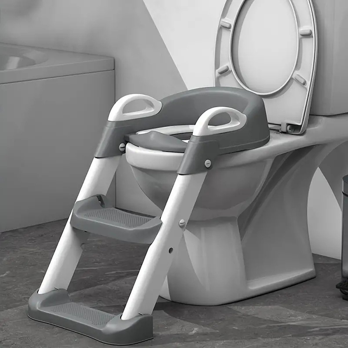 Goedkoopste Kinder Zindelijkheidstraining WC-Bril - Met Opstapje en Ladder - Verstelbare Hoogte - Opvouwbaar - Toilettrainer Voor Kinderen - Peuter Toiletstoel - Veilig en Stabiel Ontwerp - Grijs