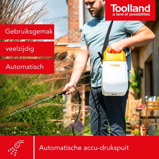 Toolland Drukspuit, elektrisch, herlaadbare batterij, telescopische lans, regelbare sproeikop, schouderriem, 6 liter, wit/oranje/zwart van Merkloos	 — afbeelding 3