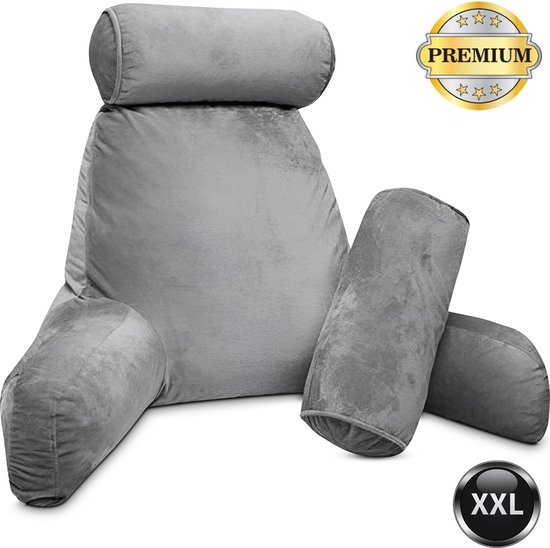 Foto: Ttd premium xxl leeskussen met nekrol bookseat leeskussen voor in bed ergonomisch zitkussen met verstelbare vulling boekkussen inclusief extra minikussen fluweelzacht wasbare hoes