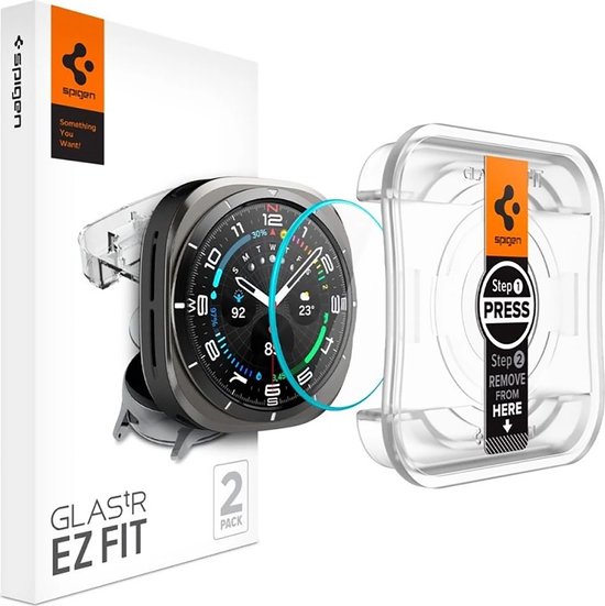 Spigen Protecteur d'écran adapté pour Samsung Galaxy Watch Ultra - Glas Trempé avec Montage 2 pièces - Transparent