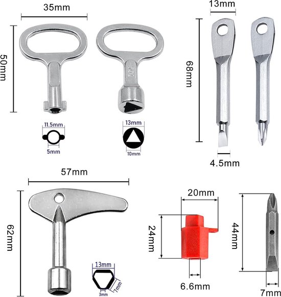 Clé Multifonction 8 En 1 - Triangle, Carrée, Ronde, Pour Radiateurs, Armoires électriques, Robinets Et Serrures