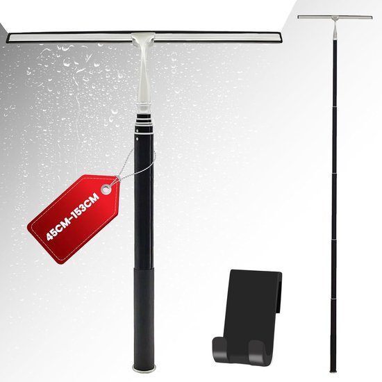Essuie-glace extensible de 45cm à 153cm avec une étiquette rouge et un support noir.