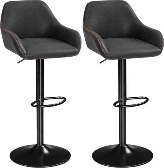 WOLTU Gebroken Wit Barkrukken Set Van 2, 360Draaistoel Verstelbare Barstoelen In Kunstleer En Chroom Staal Met Rugleuning Bh23cm 2 658166043