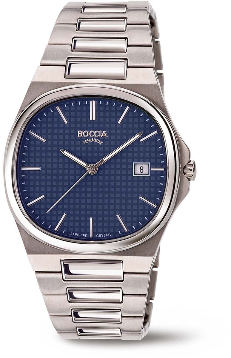 Boccia Titanium 3657-02 Heren Horloge - Saffierglas - Zilverkleurig - 37 mm breed - Quartz - Vouw-Vlindersluiting - 5 ATM (douchen)