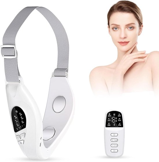 Foto: Elektrisch v face shaping massageapparaat 6 modi ems gezichtsmassageapparaat 18 intensiteitsniveaus 5 lichtmodi v gezicht kaaklijn trainer huidversteviging lifting verbetering nek trainer