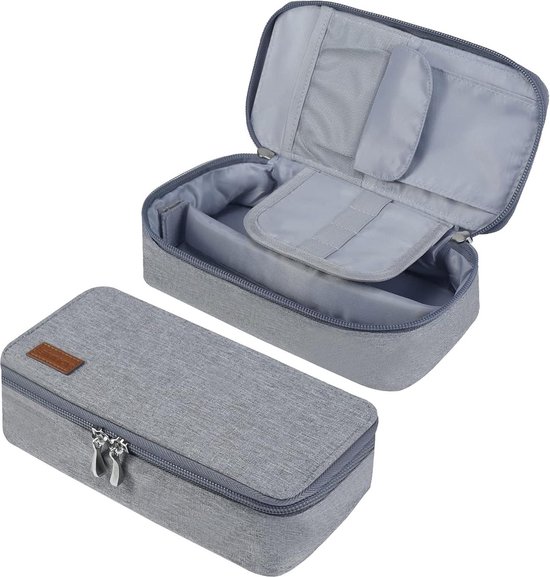 Pennenetui, zwart, esthetisch etui, 3 vakken, pennenetui, grote capaciteit, pennenetui, voor meisjes en jongens, tieners, volwassenen, etui voor school, kantoor, A, L, Etui met 3 vakken