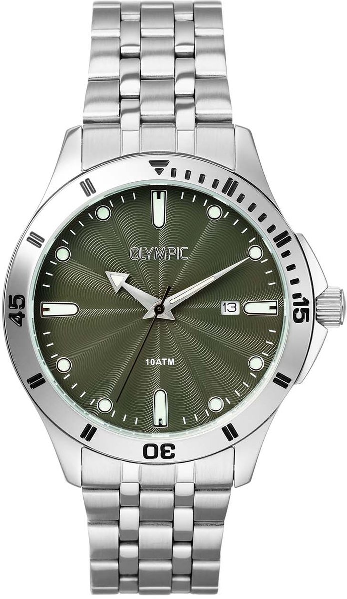 Olympic OL72HSS408 Quinn Heren Horloge - Mineraalglas - Staal - Zilverkleurig - 41 mm breed - Quartz - Vouw-Vlindersluiting - 10 ATM (zwemmen)