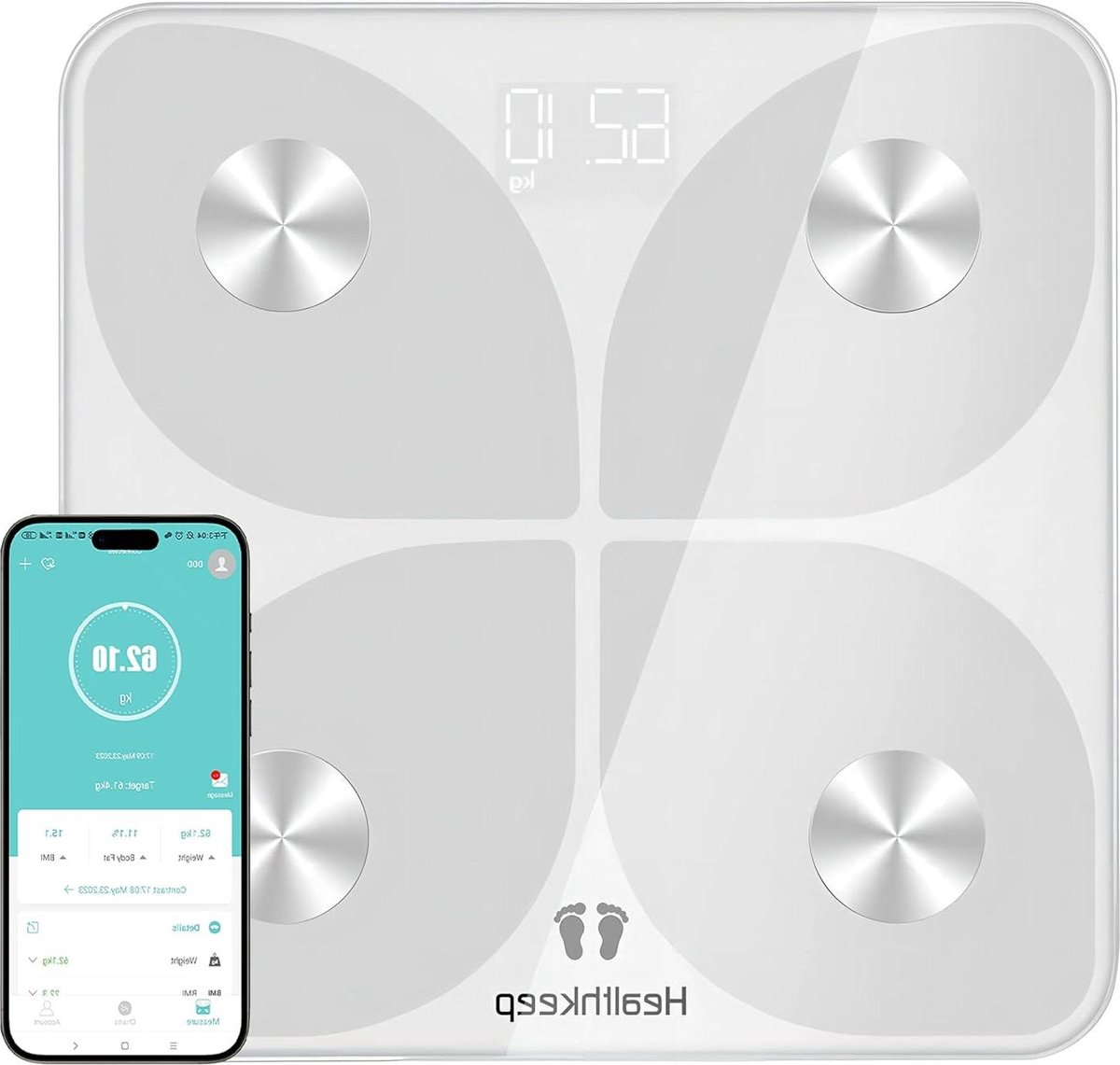 Weegschaal Digitale Bluetooth-weegschaal 13 functies BMI BMR analyse crèmevet wit