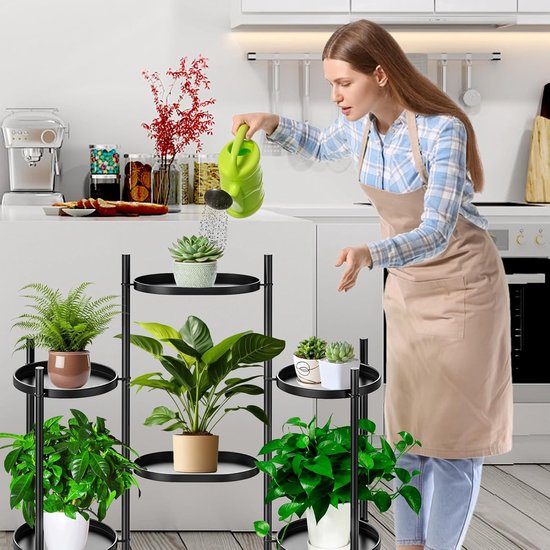 BestAlice 6-laags Plantenstandaard Met Groeilicht - Houten & Metalen Plantenrek Met Opbergruimte