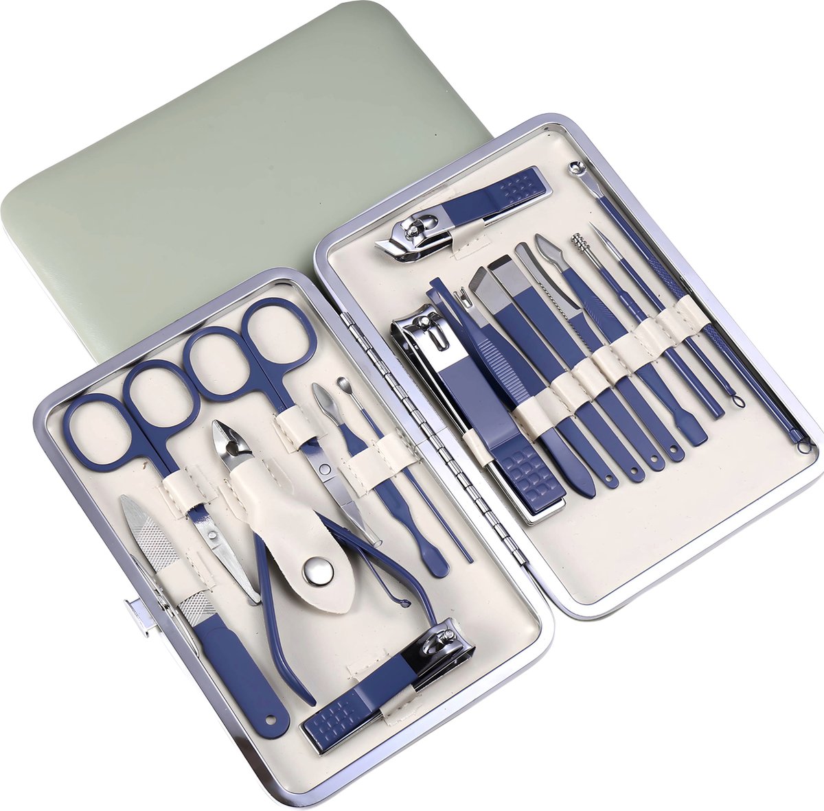 Goedkoopste 18-Delige Manicure Set en Pedicuresets - Professioneel met Reisset - Met o.a. Nagelknipper, Nagelschaar , Nagelvijl - Pedicure Sets - Saffier Blauw