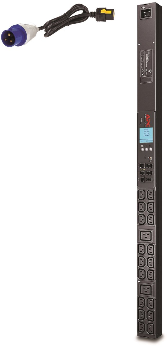 APC Rack PDU, Metered, ZeroU, 16A, 230V, (18x) C13 & (2x) C19, IEC 309 16A stekker