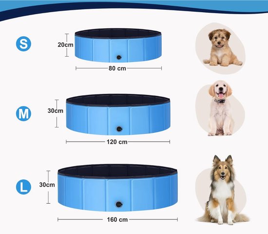 Hondenzwembad Voor Grote En Kleine Honden, 80 Cm, 120 Cm, 160 Cm, Opvouwbare Hondenbadje Kinderzwembad Hondenbad Met Pvc Antislip Voor Hond Kat En Kinderen
