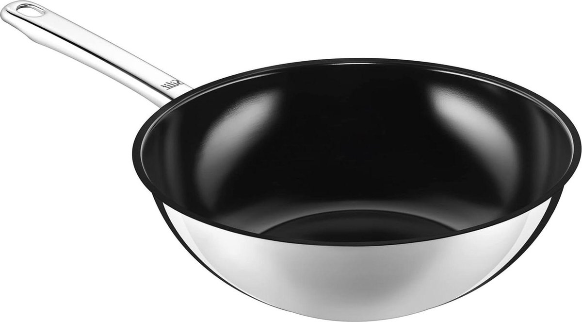 Wokpan Ø 28 cm roestvrij staal gecoat geschikt voor inductie en ovenbestendig - keramische pan