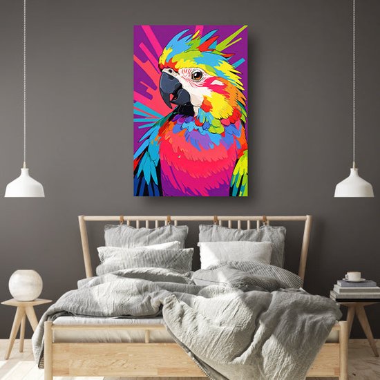 Tableaux sur verre Perroquet - Peinture Animaux sur verre - Décoration murale Pop art - Tableaux modernes - Peintures plexiglas - Verre acrylique d'art 70x105 cm