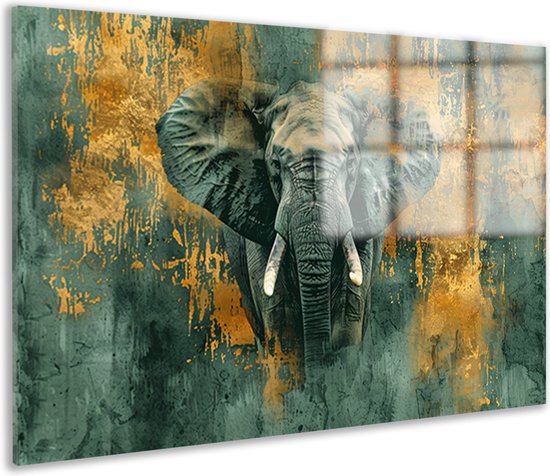 Olifant schilderij - Dieren glasschilderij - Glas schilderijen Achtergrond - Woonkamer decoratie industrieel - Schilderij acrylglas - Schilderijen & posters acrylglas 120x80 cm