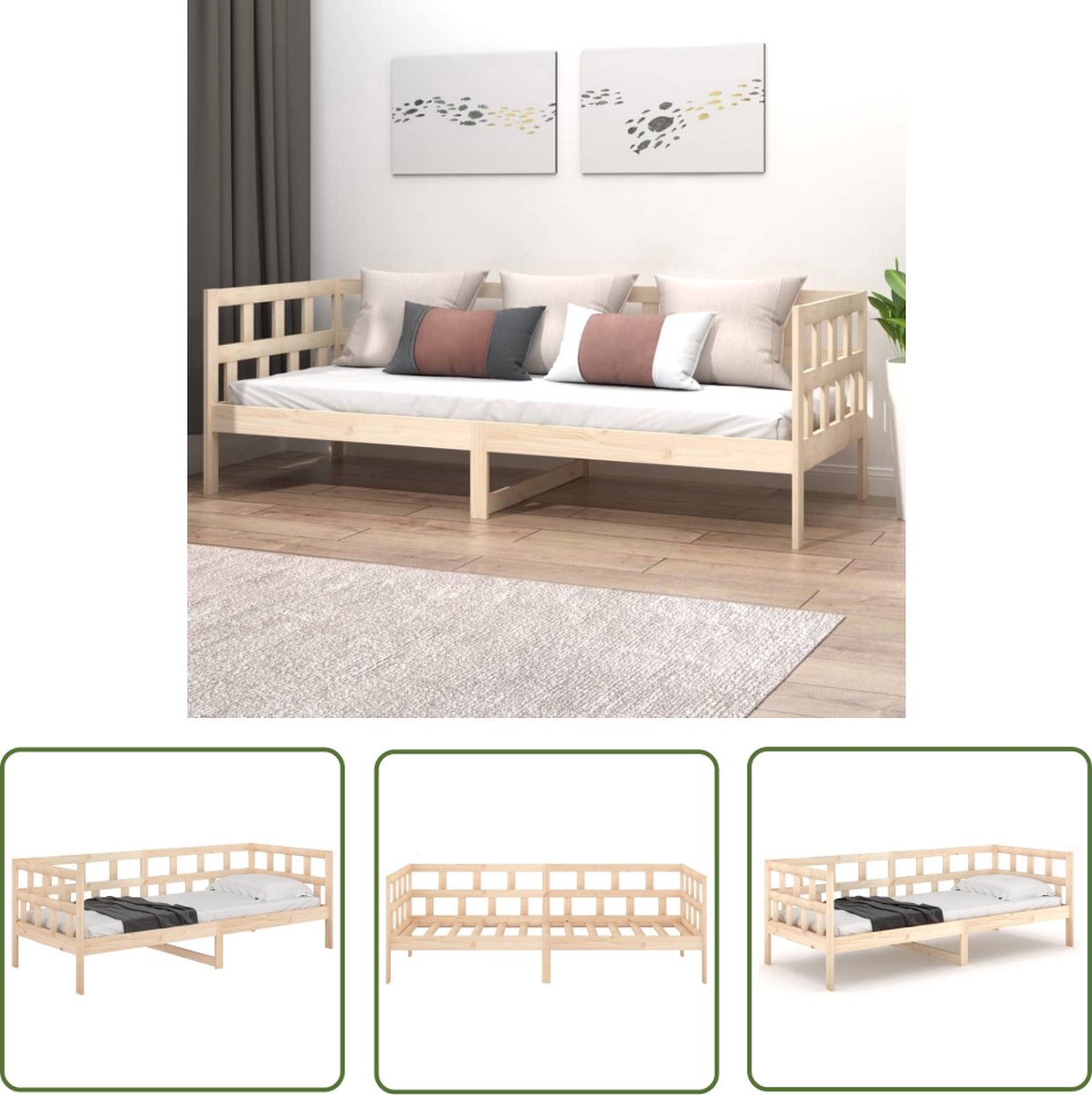 vidaXL Slaapbank Grenenhout - 203.5 x 86 x 68.5 cm - Rustiek design - Lattenbodem - Matras apart verkrijgbaar - Bed