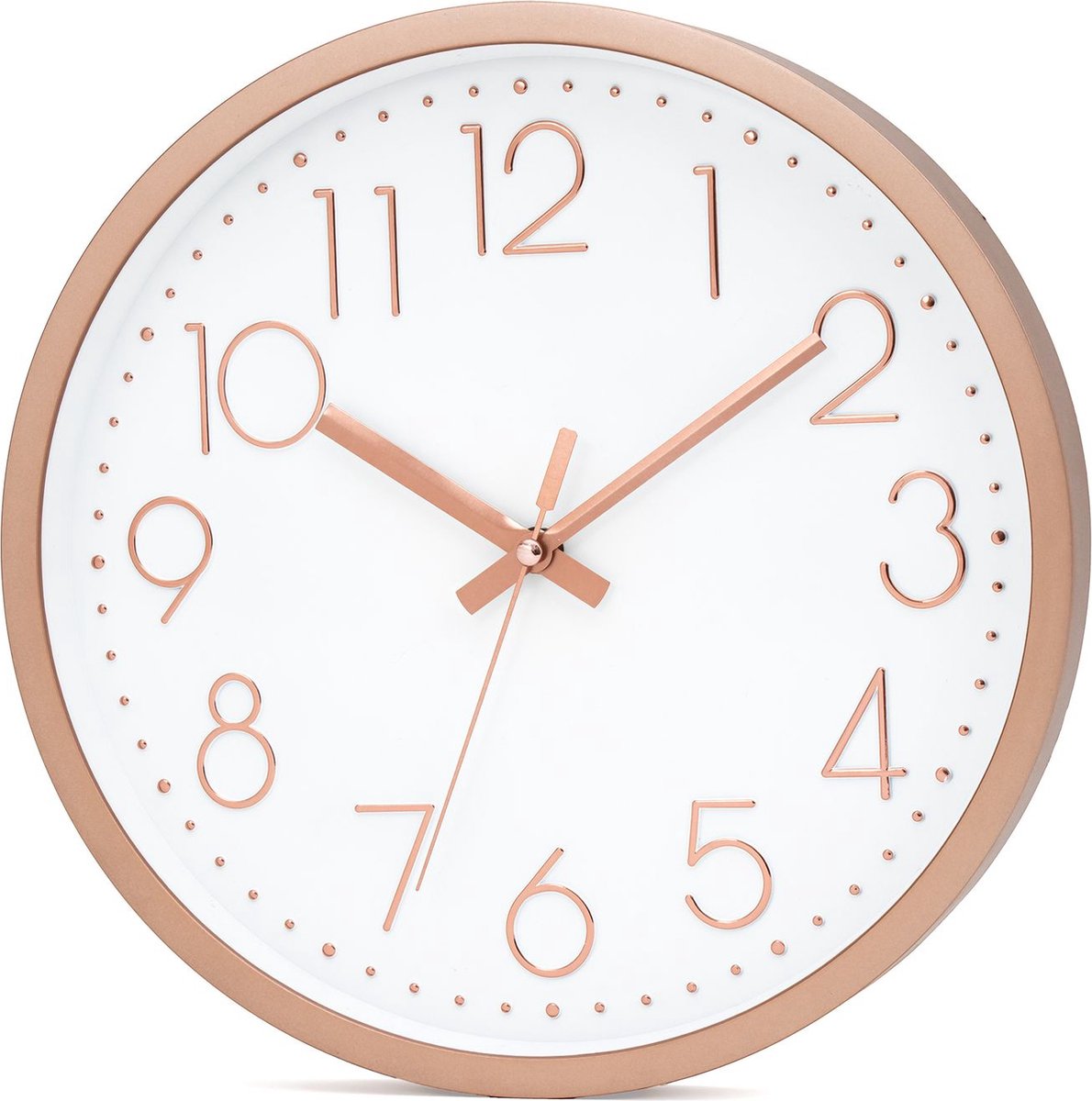 Intirilife wandklok in roségoud - wit met 30,5 cm diameter - Praktische tijdweergave chronometer stijlvol voor elke kamer
