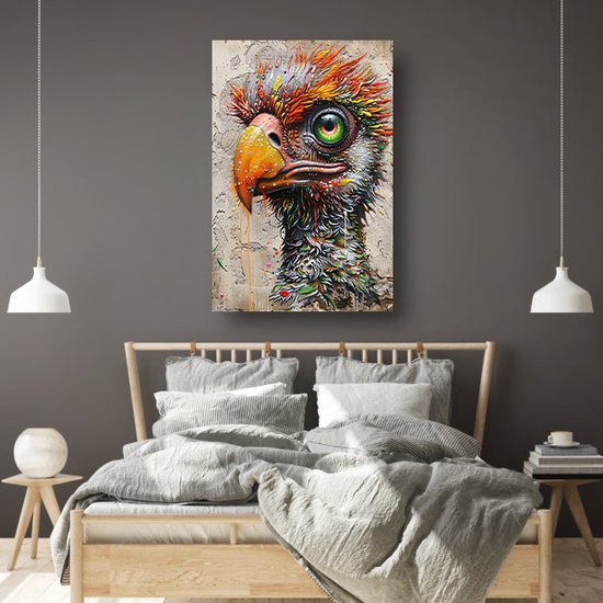 Vogel portret - Dieren schilderij - Schilderij op canvas Oog - Landelijke schilderijen - Schilderijen canvas met baklijst - Woonaccessoires canvas met baklijst 100x150 cm