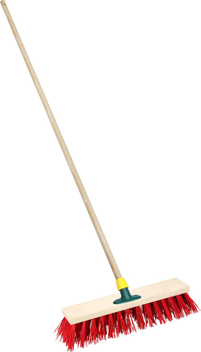 Goedkoopste Brumag Straatbezem/buitenbezem - hout/kunststof - steel 140 cm - borstelkop breed 30 cm - rood - met steelhouder