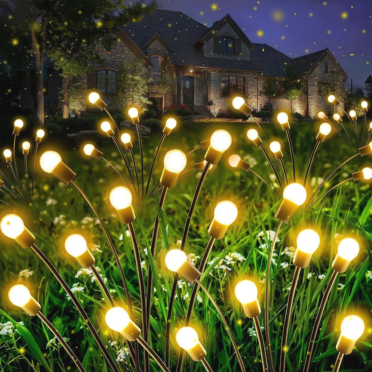 Solar tuinverlichting met 10 LED's - 4 stuks, solar gloeiworm verlichting, IP65 waterdicht voor buiten, tuin en patio decoratie