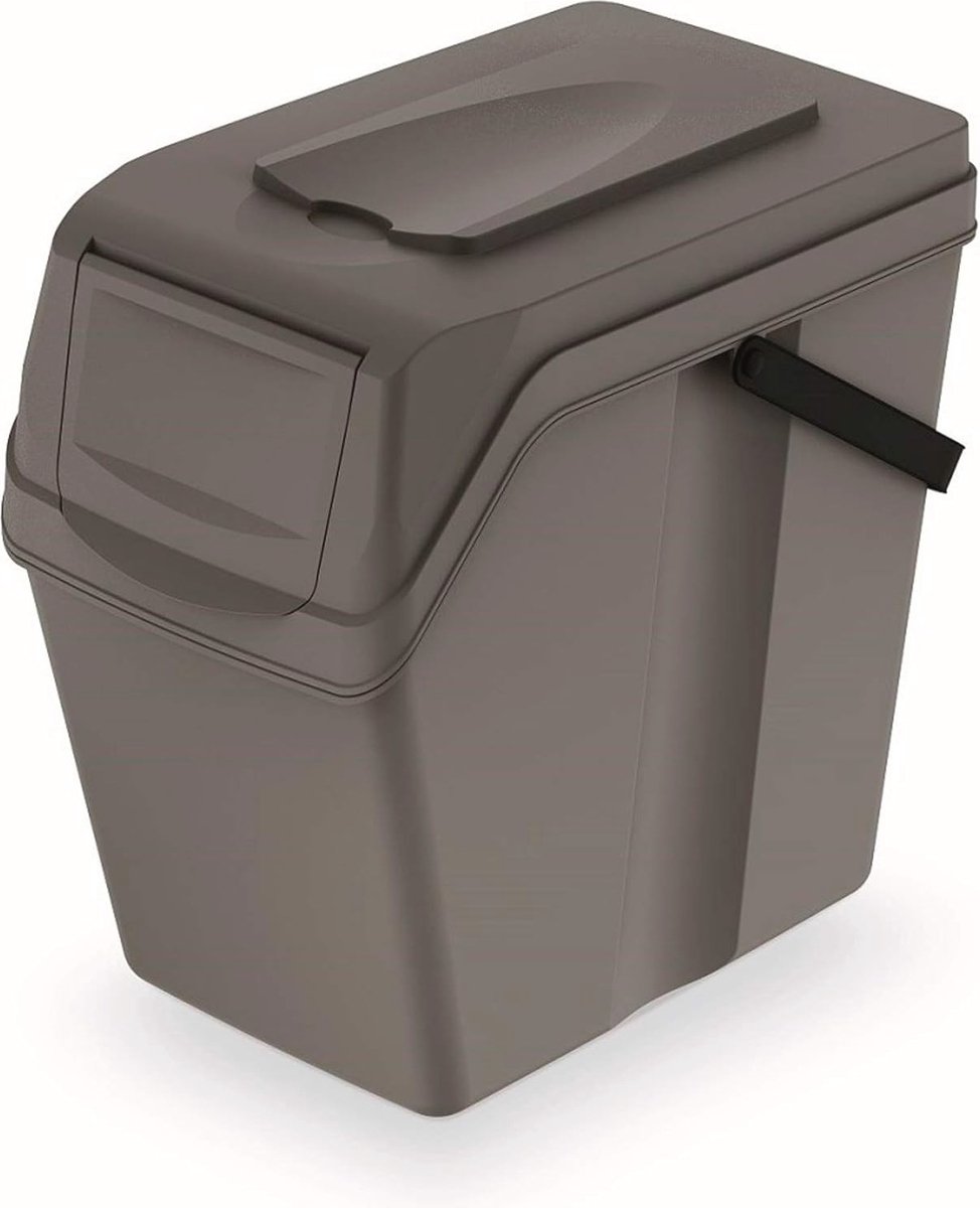 Goedkoopste Gerecycleerde Emmer en Sorteerdoos - 25L Kunststof met Deksel - Grijs - Ruimtebesparend en Milieuvriendelijk