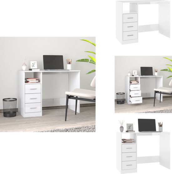 Bureau met lades 102x50x76 cm bewerkt hout wit | -nl