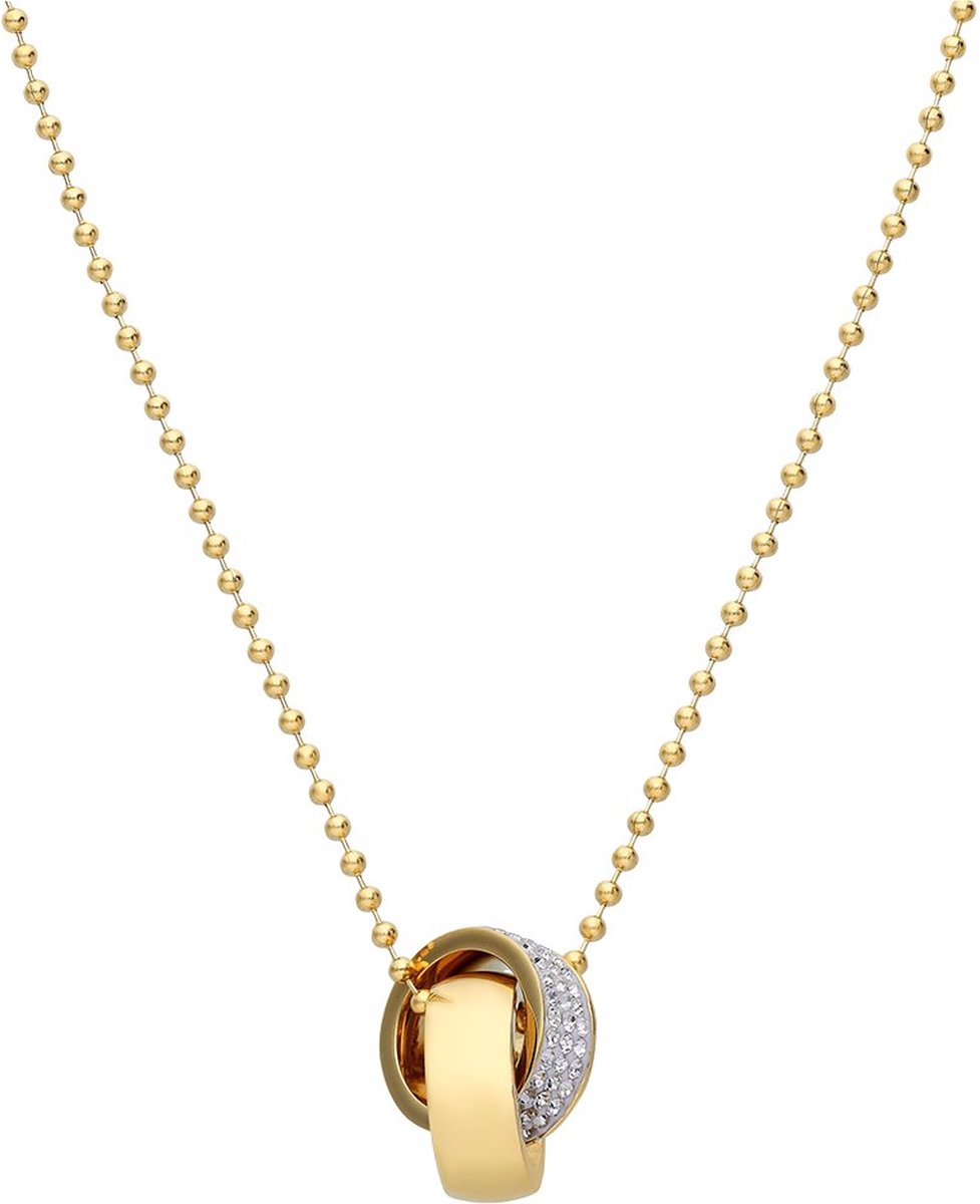 Lucardi Dames Ketting plated wit kristal - Staal - Ketting - Cadeau - 45 cm - Goudkleurig