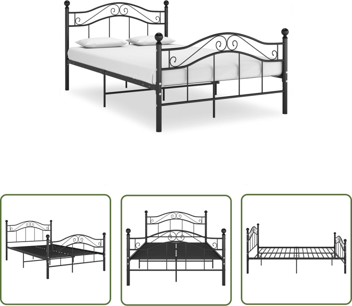 vidaXL Bedframe metaal grijs 140x200 cm, tweepersoonsbed, bed