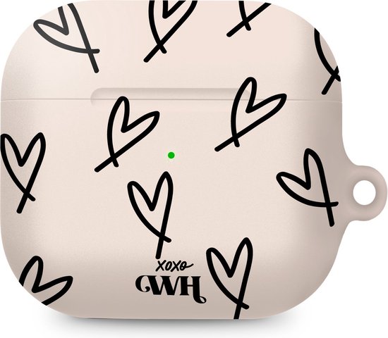 xoxo Wildhearts hoesje geschikt voor AirPods 4 - All Yours - Ook als telefoonhoesje verkrijgbaar - schokbestendige case - koptelefoonhoesje - Matte afwerking - Beschermhoes met hartjesprint - hartjes - Beige - Zwart