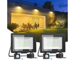 Merkloos 50W Buiten Led-Spot - 5000 Lumen, IP65 Waterdicht, Bewegingsmelder, Warmwit Licht voor Tuin en Garage