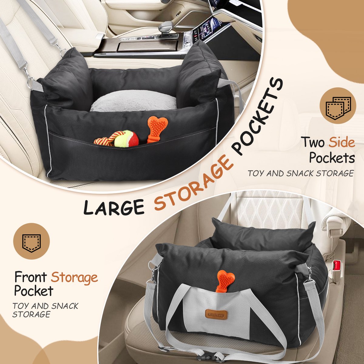 Nobleza 2AV - Hondenmand auto - Autostoel Hond - Hondenstoel auto - Automand hond - 58 x 56 x 33 cm - Zwart – foto 2