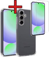 Hoesje Geschikt voor Samsung S24 FE Hoesje Siliconen Shock Proof Case Hoes Met Screenprotector - Hoes Geschikt voor Samsung Galaxy S24 FE Hoes Cover Case Shockproof - Transparant